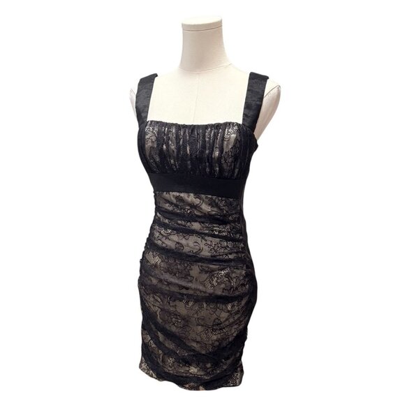 Y2K Jessica McClintock Babydoll Black Lace Illusion Mini Womens Dress Size 6 - Picture 2 of 13